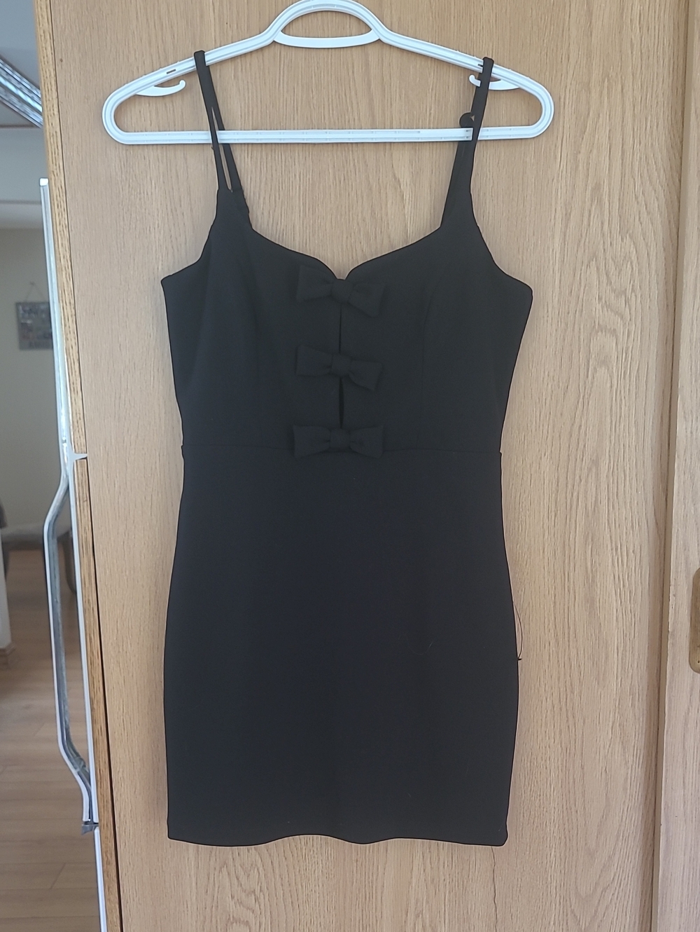 Lulu's Black Spaghetti-Strap Mini Dress with Front Bows